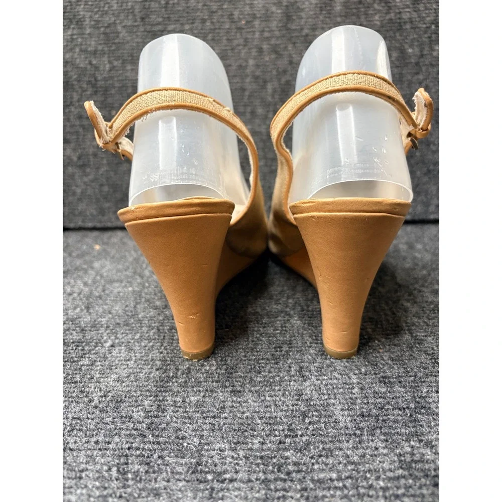 Tommy Hilfiger Veroniqu Tan Linen Peep Toe Slingback Wedge Sandals Womens 9.5M